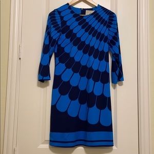 Julie Brown Blue Dress 3/4 Sleeve Size Medium